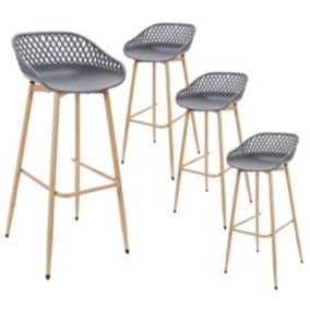 TRESSIE - Lot de 4 Tabourets Gris Pieds Effet Bois Verni