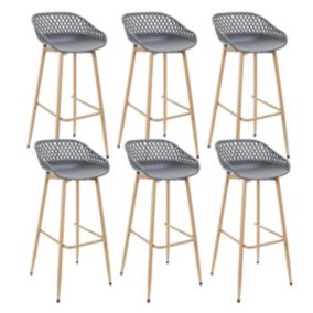 TRESSIE - Lot de 6 Tabourets Gris Pieds Effet Bois Verni