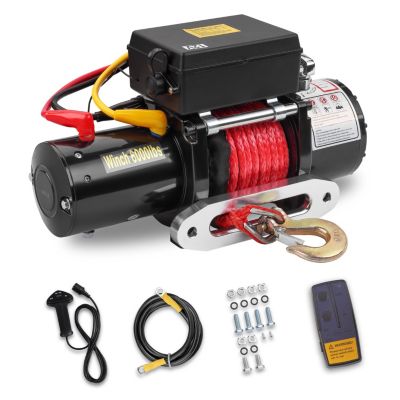 Treuil électrique 12V, câble de treuil 6000 LBS/2722 KG, câble en nylon, télécommande sans fil 30 mètres