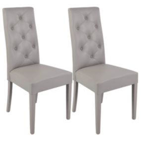 TREVI - Lot de 2 Chaises Simili Gris Clair et Pieds Laqués