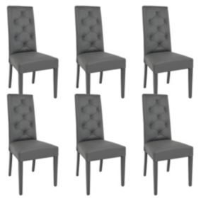 TREVI - Lot de 6 Chaises Simili Gris et Pieds Laqués