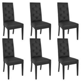 TREVI - Lot de 6 Chaises Simili Noir et Pieds Laqués