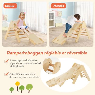 Triangle Escalade Enfants 6 en 1 avec Toboggan Rampe Échelle Charge 50KG Aire de Jeux pour Bébé Naturel