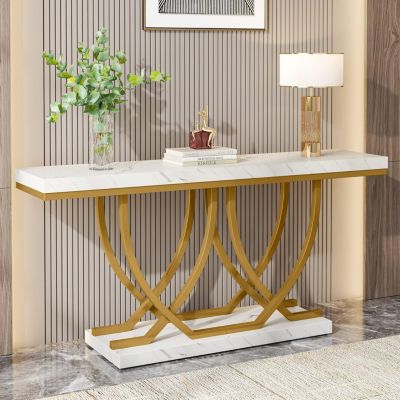 Tribesigns 150 cm Table Console derrière en Faux Marbre, Cadre en Métal ...