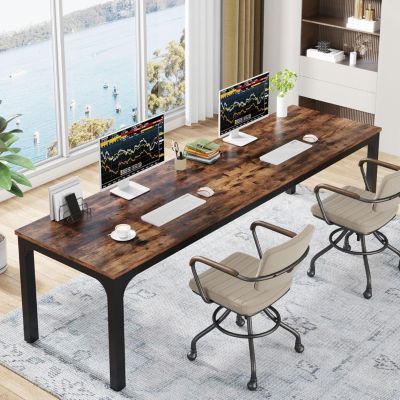 Bureau d'ordinateur, 180 cm Grand Bureau, PC Table de B-ureau avec, Poste de Travail , Table de conférence (Noir)) - Maison