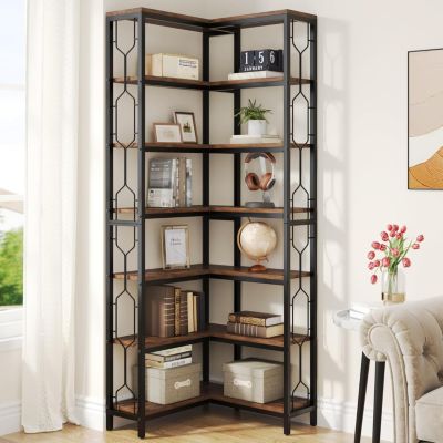Tribesigns Etagère d'angle, Bibliothèque Industrielle à 7 Niveaux pour Le Salon, La Cuisine, Le Bureau à Domicile, Brun Rustique