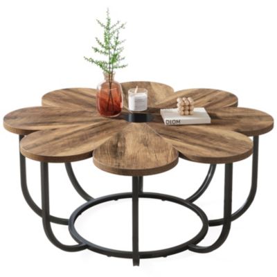 Tribesigns Table Basse de 100 cm Moderne avec Plateau En Forme De Fleur  Marron Et Noir