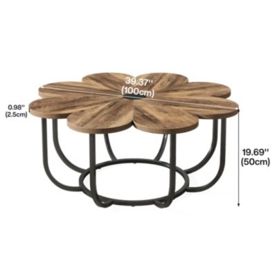 Tribesigns Table Basse de 100 cm Moderne avec Plateau En Forme De Fleur  Marron Et Noir