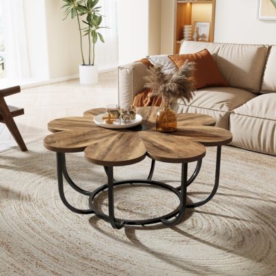 Tribesigns Table Basse de 100 cm Moderne avec Plateau En Forme De Fleur  Marron Et Noir