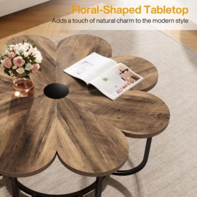 Tribesigns Table Basse de 100 cm Moderne avec Plateau En Forme De Fleur  Marron Et Noir