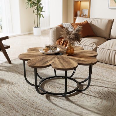 Tribesigns Table Basse de 100 cm Moderne avec Plateau En Forme De Fleur  Marron Et Noir