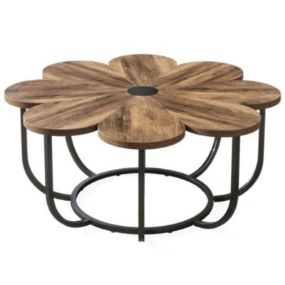 Tribesigns Table Basse de 100 cm Moderne avec Plateau En Forme De Fleur  Marron Et Noir