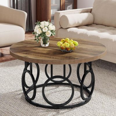 Tribesigns Table basse ronde de 80 cm moderne Marron et Noir