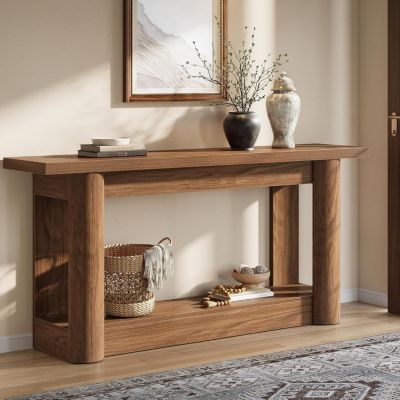 Tribesigns Table console de 160 cm, 2 niveaux de long pour entrée, salon, marron rustique