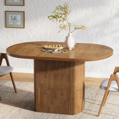 Tribesigns Table à Manger Ovale pour 4 Personnes, 120cm Table de Cuisine Rustique en Bois, Table à Manger pour Salle à Manger Brun