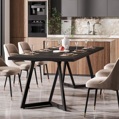 Tribesigns Table à manger rectangulaire de 180 cm pour 6 à 8 personnes - Moderne avec structure en métal - Noire