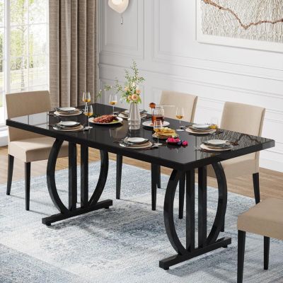 Tribesigns Table à manger rectangulaire pour 4 à 6 personnes avec cadre en métal lourd noire