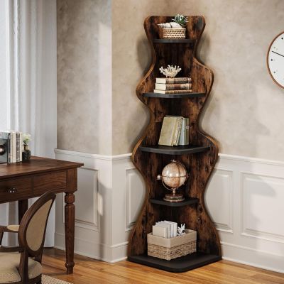 Tribesigns Étagère d'angle à 5 niveaux en Bois de 175cm de Haut, Étagère d'angle Carrée pour Salon, Chambre à Coucher, Cuisine