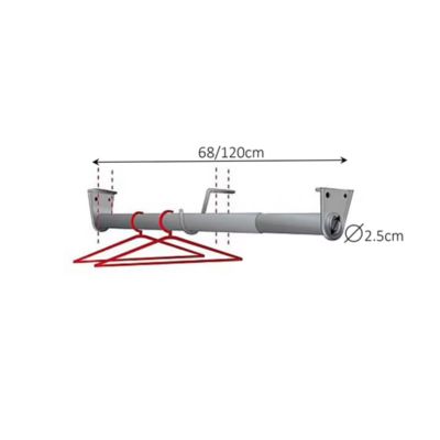 Tringle de penderie télescopique aluminium blanc Ø2,5 cm de 68 à 120 cm avec support