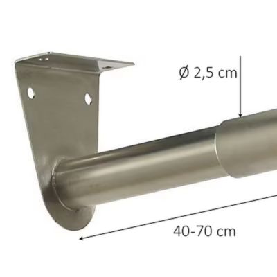 Tringle de penderie télescopique aluminium chromé Ø2,5 cm de 40 à 70 cm avec support