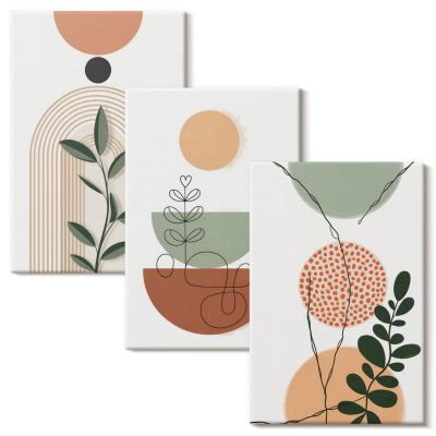 Trio de Tableaux Décoratifs Wallfluent 40x60 cm Formes Végétales Abstraites Bords Imprimés Finition Parfaite Prêt à Poser