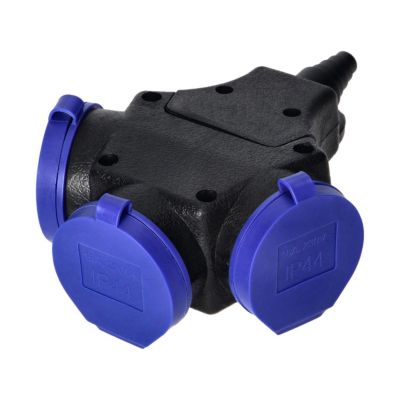 Triple Fiche Femelle Noir En Caoutchouc 2p+t 16a 230v - étanche Ip44 - Multiprise Avec Crochet