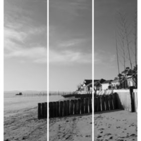 Triptyque sur toile plage noir et blanc 90x97 cm - Fabriqué en France