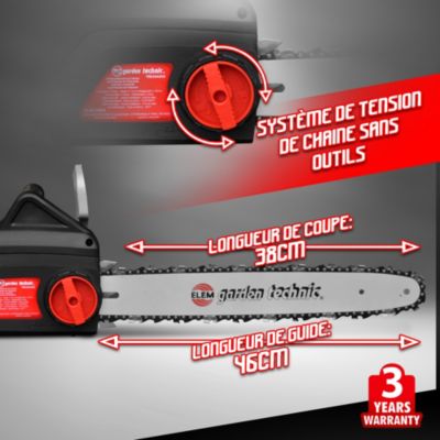Tronçonneuse électrique 2000W - Guide 40cm - 12,1 m/s - Elem garden