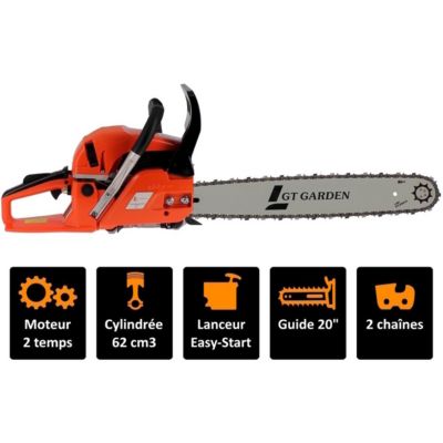 Trononneuse thermique 62 cm3, 3.5 CV, guide 50 cm, 2 chanes - GT GARDEN