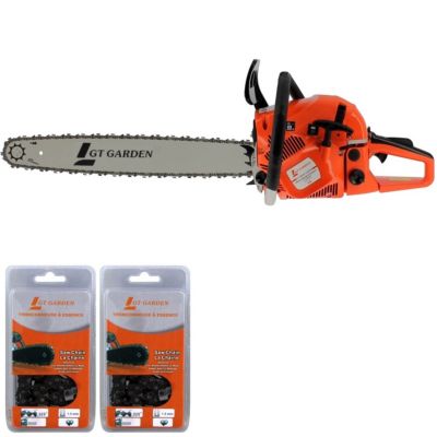 Tronçonneuse thermique 62 cm3, 3.5 CV, guide 55 cm, 2 chaînes - GT GARDEN