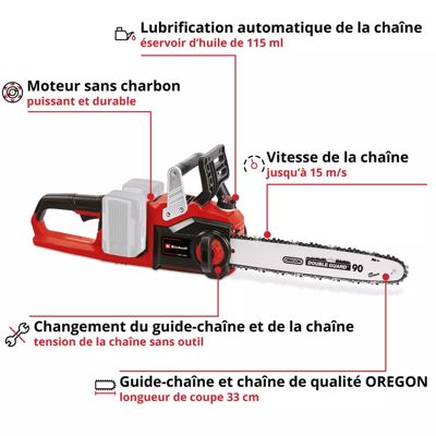 Tronçonneuse sans fil sans batterie 18 V - longueur du guide-chaîne 350 mm - poids 4 kg - Einhell GP-LC 36/35 Li-Solo