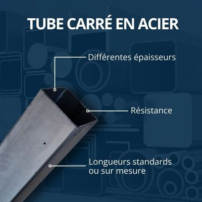 Tube carré acier 16 x 16 ep 1,5 mm, Longueur : 3 metres - Comment Fer