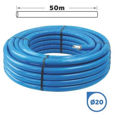 Tube multicouche D20 isolé bleu en couronne 50m - Isolant 8mm - Somatherm For You