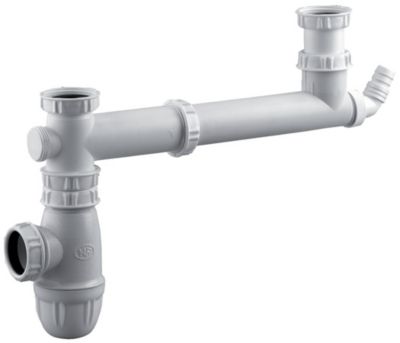 Tubulure  pour évier 2 cuves entraxe 160 à 360mm avec prise MAL et siphon - VALENTIN - 00 778100 001 00