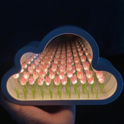 Tulipe veilleuse nuage miroir lumière produit fini lampe de nuit décorative lampe de Table de chevet chambre Destop décor,  rose