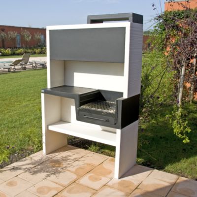 TUOZI - Barbecue bois charbon PLANO PLEGADO COMPLET (Blanc/Noir - 118x50x190cm) REF: 8055 - Robuste et pratique extérieur