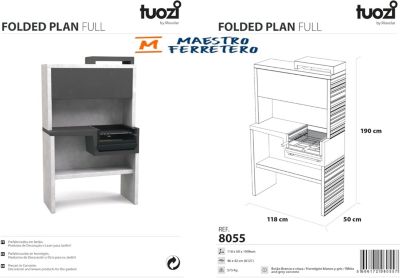 TUOZI - Barbecue bois charbon PLANO PLEGADO COMPLET (Blanc/Noir - 118x50x190cm) REF: 8055 - Robuste et pratique extérieur