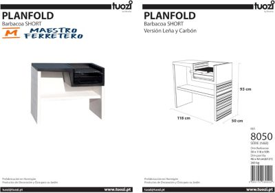 TUOZI - Barbecue fixe pour bois et charbon modèle PLANA PLEGADA CORTA (Blanc/Noir - 118x50x93cm) REF: 8050 - Compact et pliable