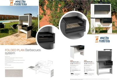 TUOZI - Barbecue fixe pour bois et charbon modèle PLANA PLEGADA CORTA (Blanc/Noir - 118x50x93cm) REF: 8050 - Compact et pliable
