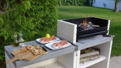 TUOZI - Barbecue fixe pour charbon modèle PLAN 1 (Gris/Blanc - 78 x 47 x 102 cm) REF: 8025 - Design robuste, cuisson optimale