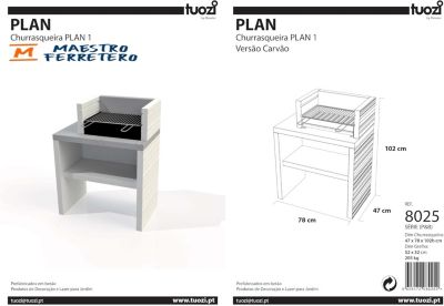 TUOZI - Barbecue fixe pour charbon modèle PLAN 1 (Gris/Blanc - 78 x 47 x 102 cm) REF: 8025 - Design robuste, cuisson optimale