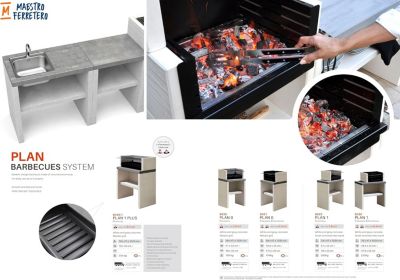 TUOZI - Barbecue fixe pour charbon modèle PLAN 1 (Gris/Blanc - 78 x 47 x 102 cm) REF: 8025 - Design robuste, cuisson optimale