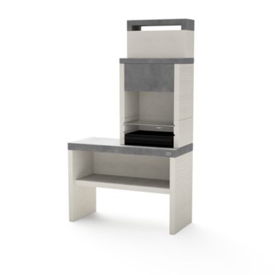 TUOZI - Barbecue fixe pour charbon modèle PLAN 2 (Gris/Blanc - 110x47x192cm) REF: 8035 - Large surface de cuisson extérieure