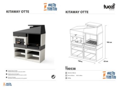 TUOZI - Cuisine Extérieure Kitaway Otte Barbecue + Four - 168 x 63 x 192 cm. Barbecue en Pierre avec Four à Bois pour Jardin