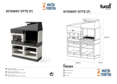 TUOZI - Cuisine Extérieure Kitaway Otte Barbecue + Four - 168 x 63 x 206 cm. Barbecue d'Extérieur avec Four en Pierre Réfractaire