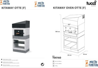 TUOZI - Four à Bois d'Extérieur en Pierre Modèle KITAWAY OTTE (Blanc, Gris - 84x63x184 cm). Four en Brique Réfractaire pour Jardin