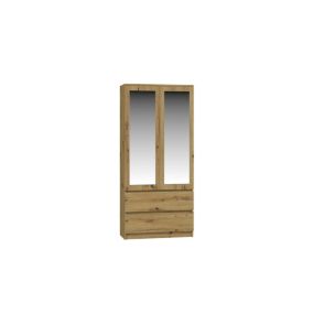 TURIN - Armoire 2 portes avec miroir style moderne chambre à coucher - 90x50x180 - 2 tiroirs - Chêne