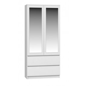 TURIN - Armoire 2 portes avec miroir style moderne chambre à coucher - 90x50x180 - 2 tiroirs