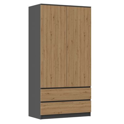 TURIN - Armoire de chambre style moderne - Penderie multifonctions - 2 portes + 2 tiroirs - 90x50x180 cm - ANTHRACITE