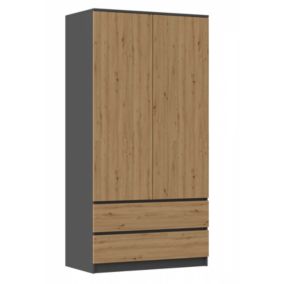 TURIN - Armoire de chambre style moderne - Penderie multifonctions - 2 portes + 2 tiroirs - Dressing
